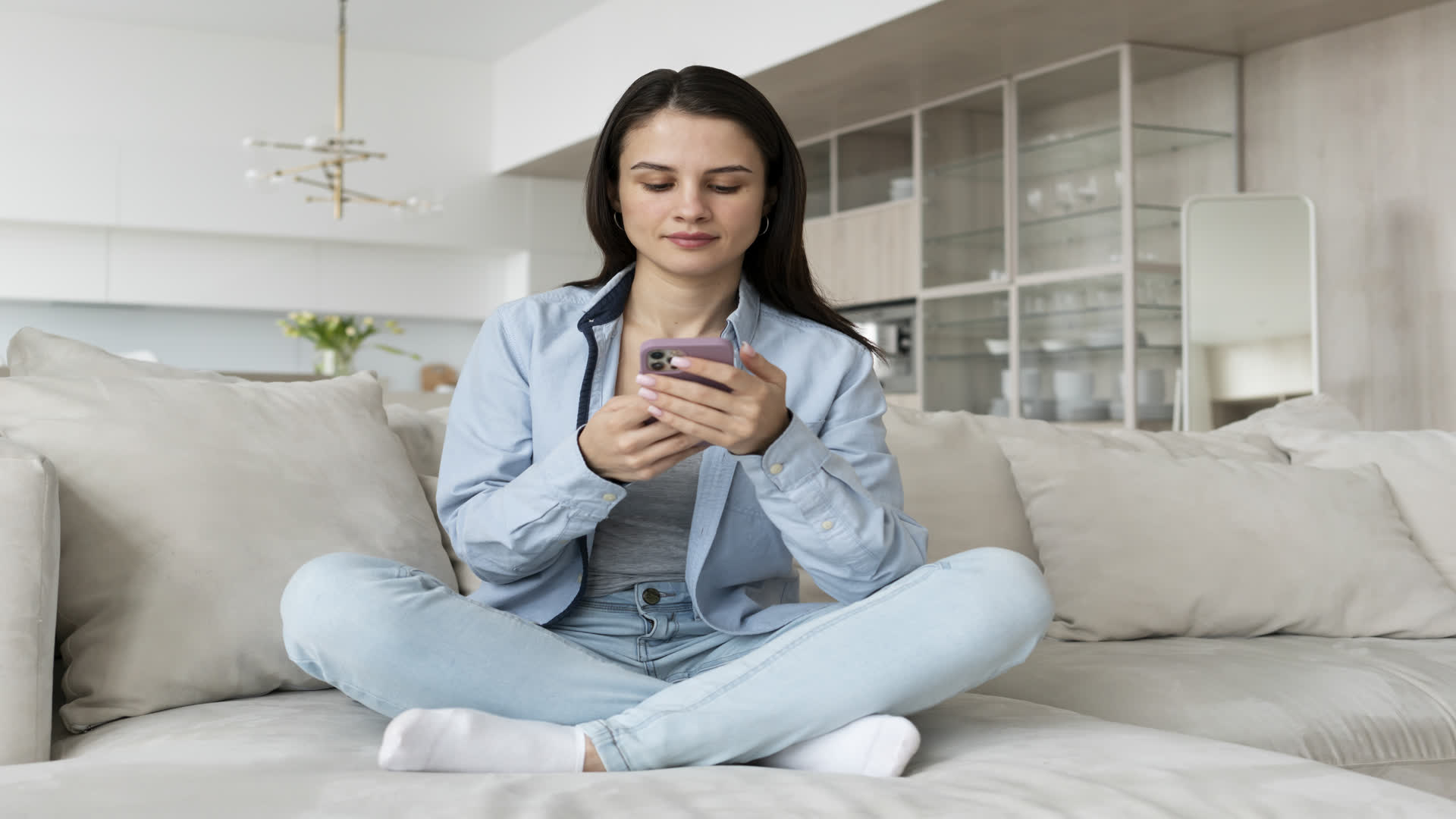 Patient receiving message on couch